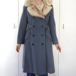 vintage blue wool coat with fur collar